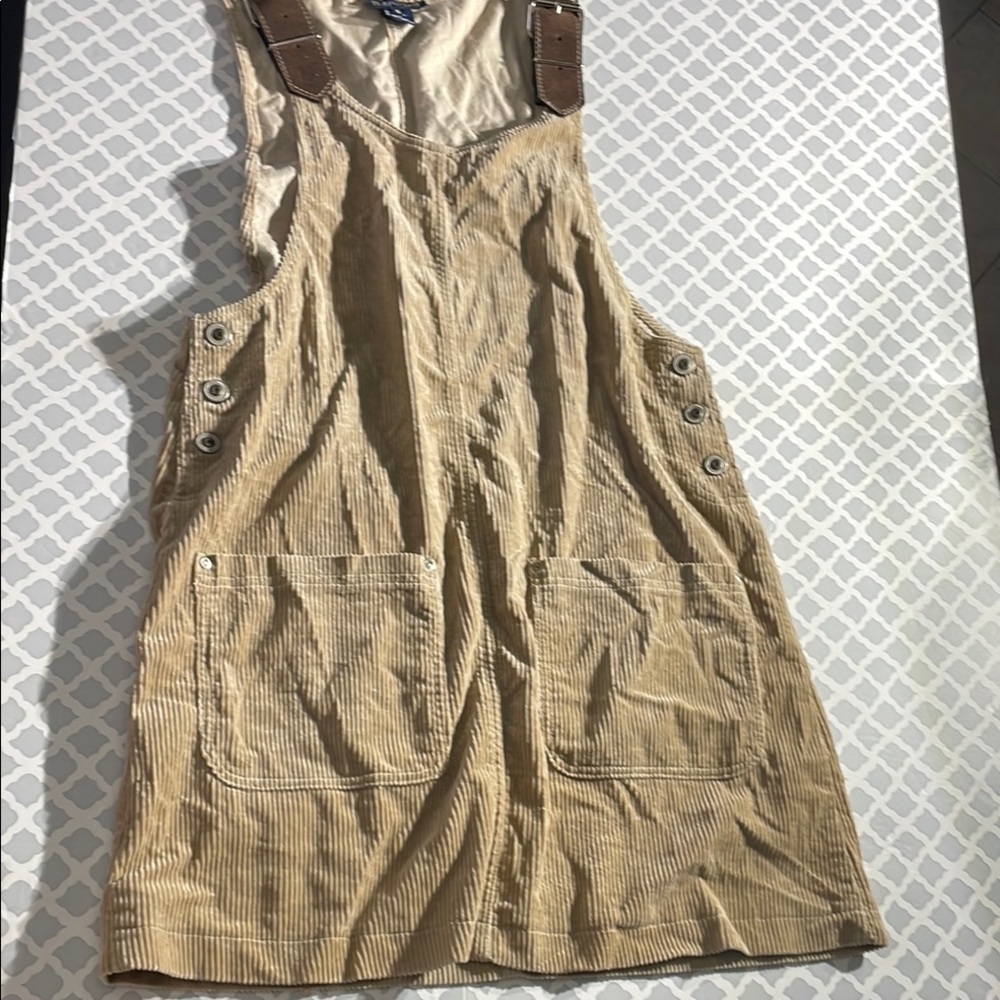 Corduroy Overall Dress with Button Details